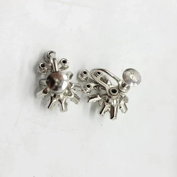 Coro Silver Tone Rhinestone Floral Adjustable Screwback Earrings Vintage - Picture 5 of 5